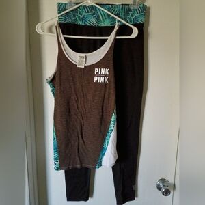 Brown and Green Tank Top and Leggings Set Pink By Victoria's Secret